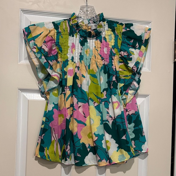 CROSBY by Mollie Burch Floral Ruffle Top - Green, Pink, Yellow - Picture 3 of 3